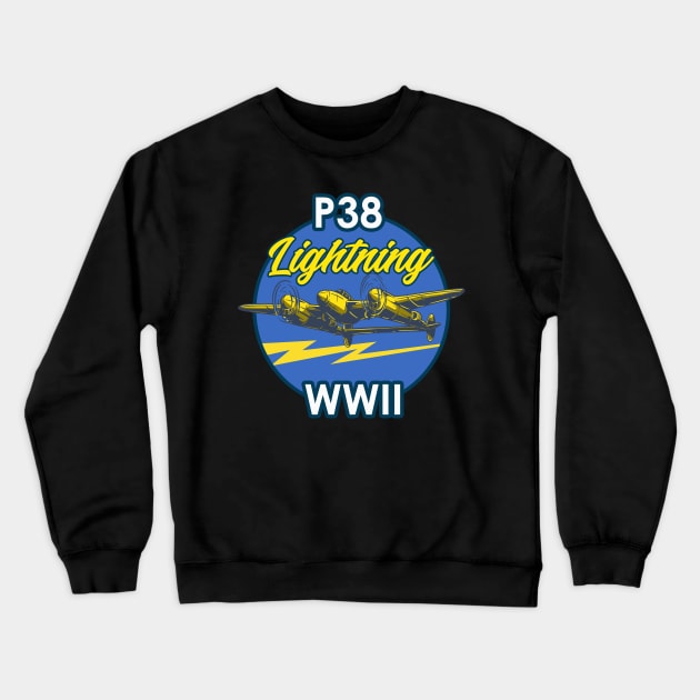 P-38 Lightning WWII Vintage Aircraft Crewneck Sweatshirt by Mandra